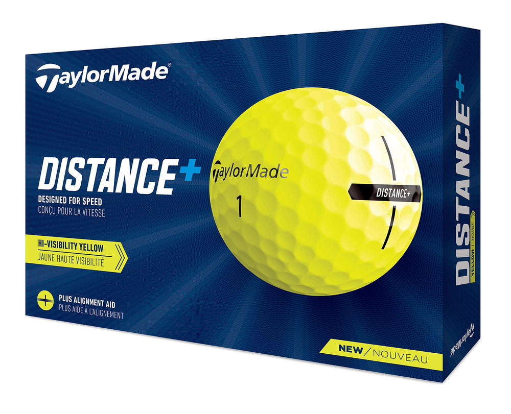 TaylorMade front packaging showing yellow Distance+ balls and clear branding for quick recognition