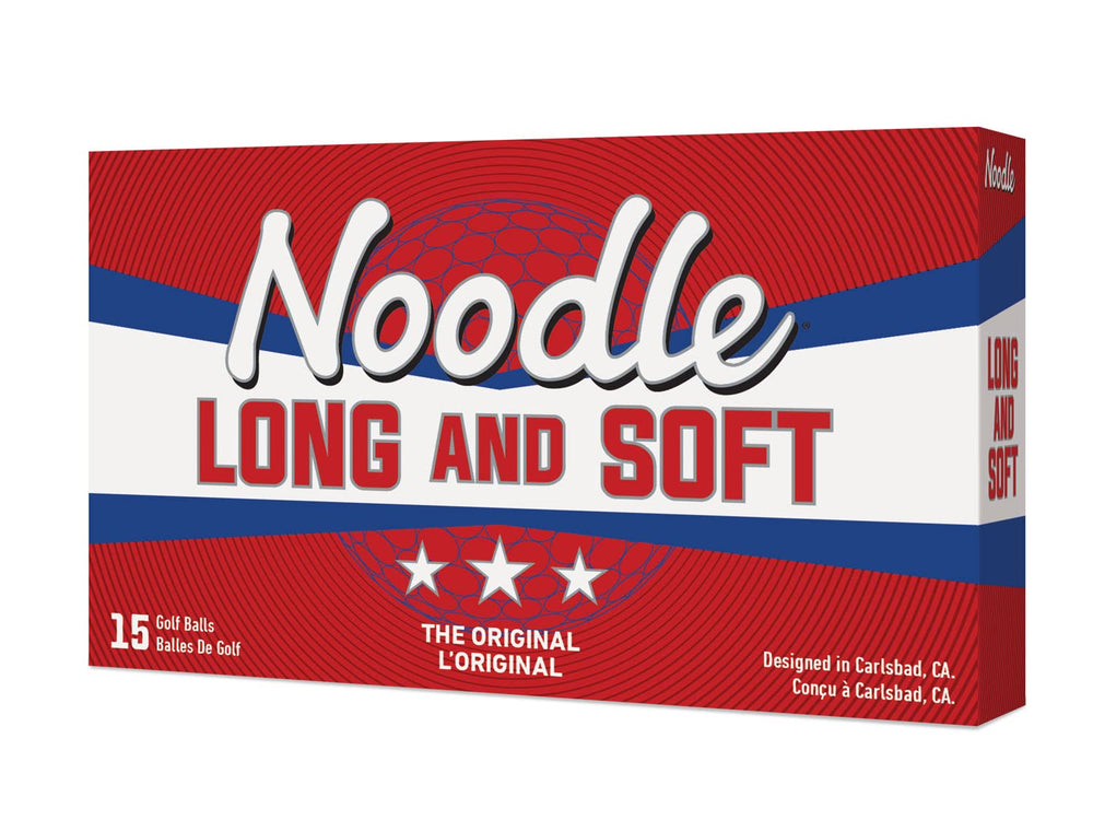 TaylorMade Noodle Long & Soft beside a tee for scale showing pack size and practical value
