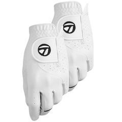 TaylorMade Stratus Tech glove front packaging showing two white gloves and branding for easy identification and convenience