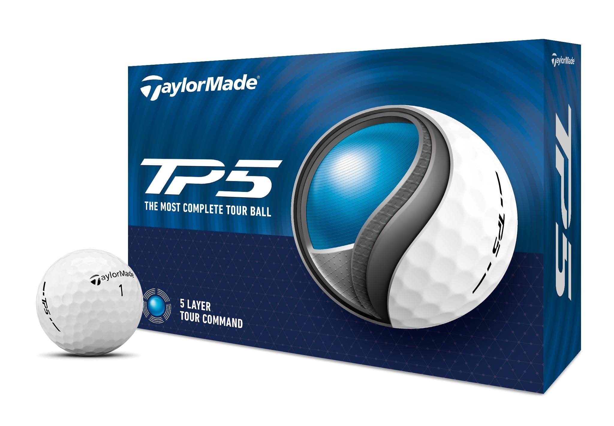 TaylorMade TP5 front packaging showing one dozen and improving storage
