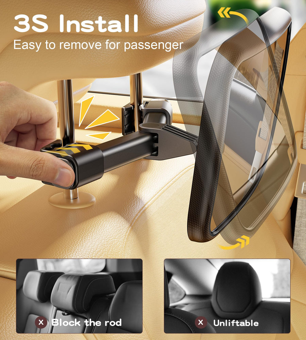 TAZENI installation demo on headrest showing quick tool-free mount