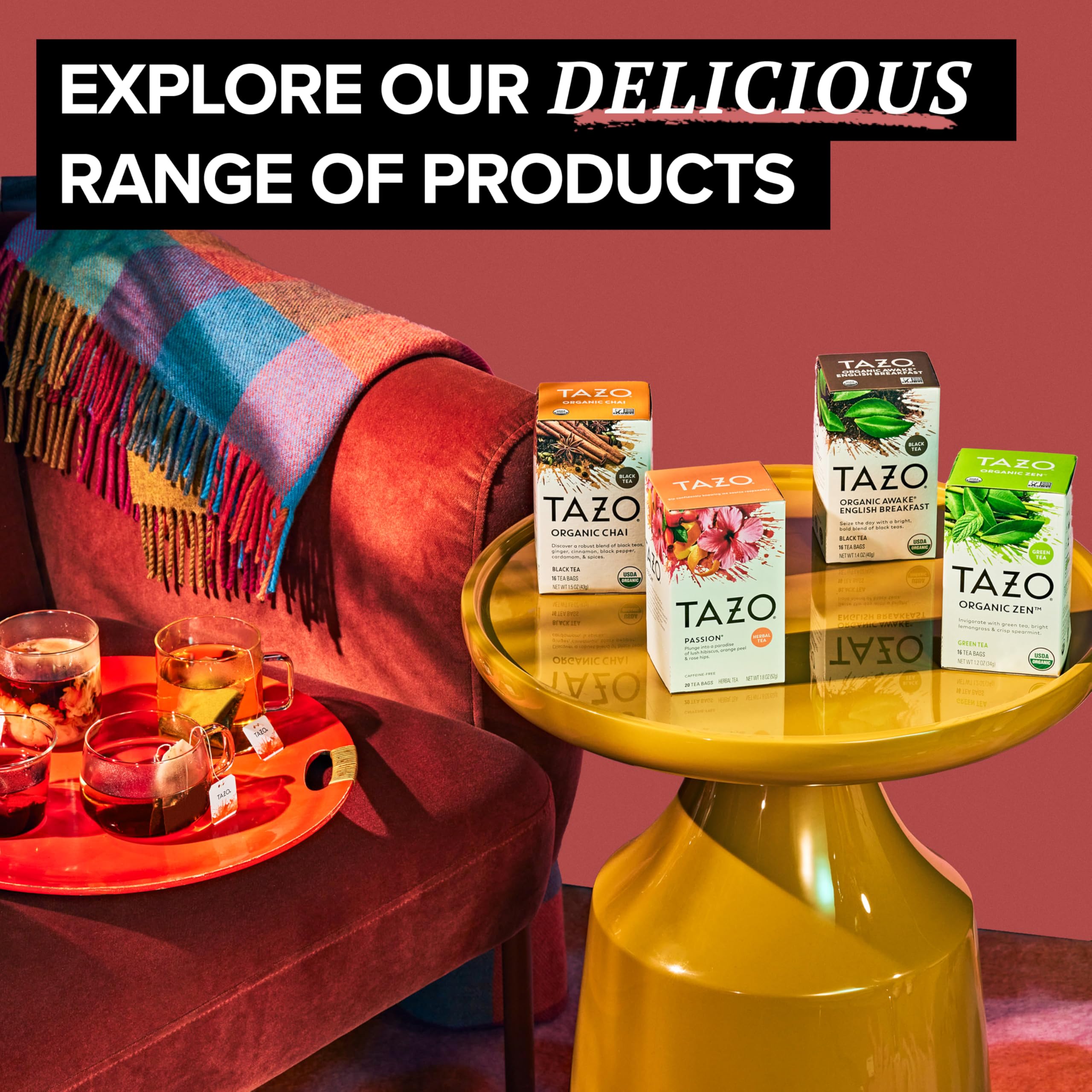 TAZO Awake label close-up with USDA Organic and Rainforest Alliance badges for trust