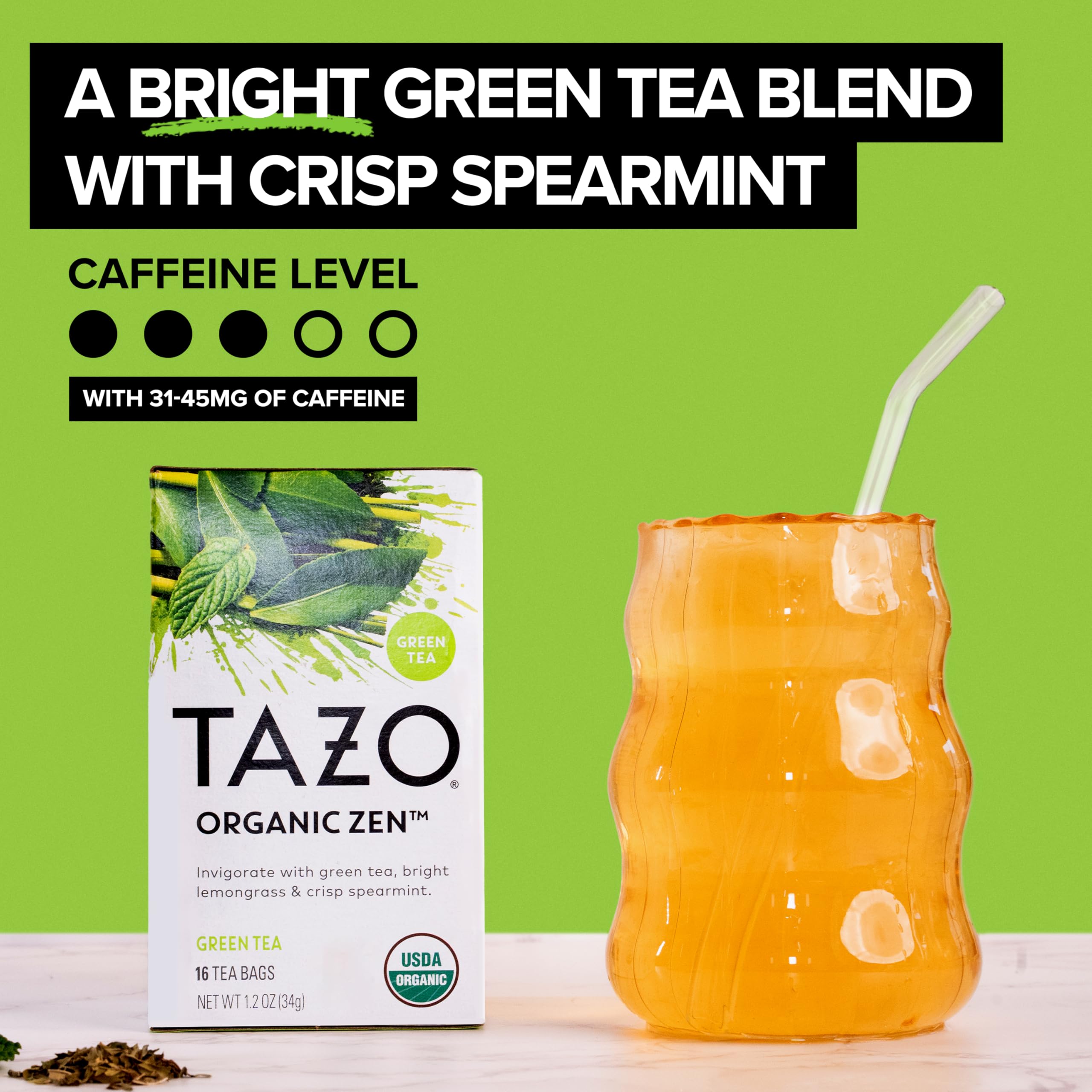 TAZO Zen iced tea pitcher poured over ice illustrating refreshing cold brew option