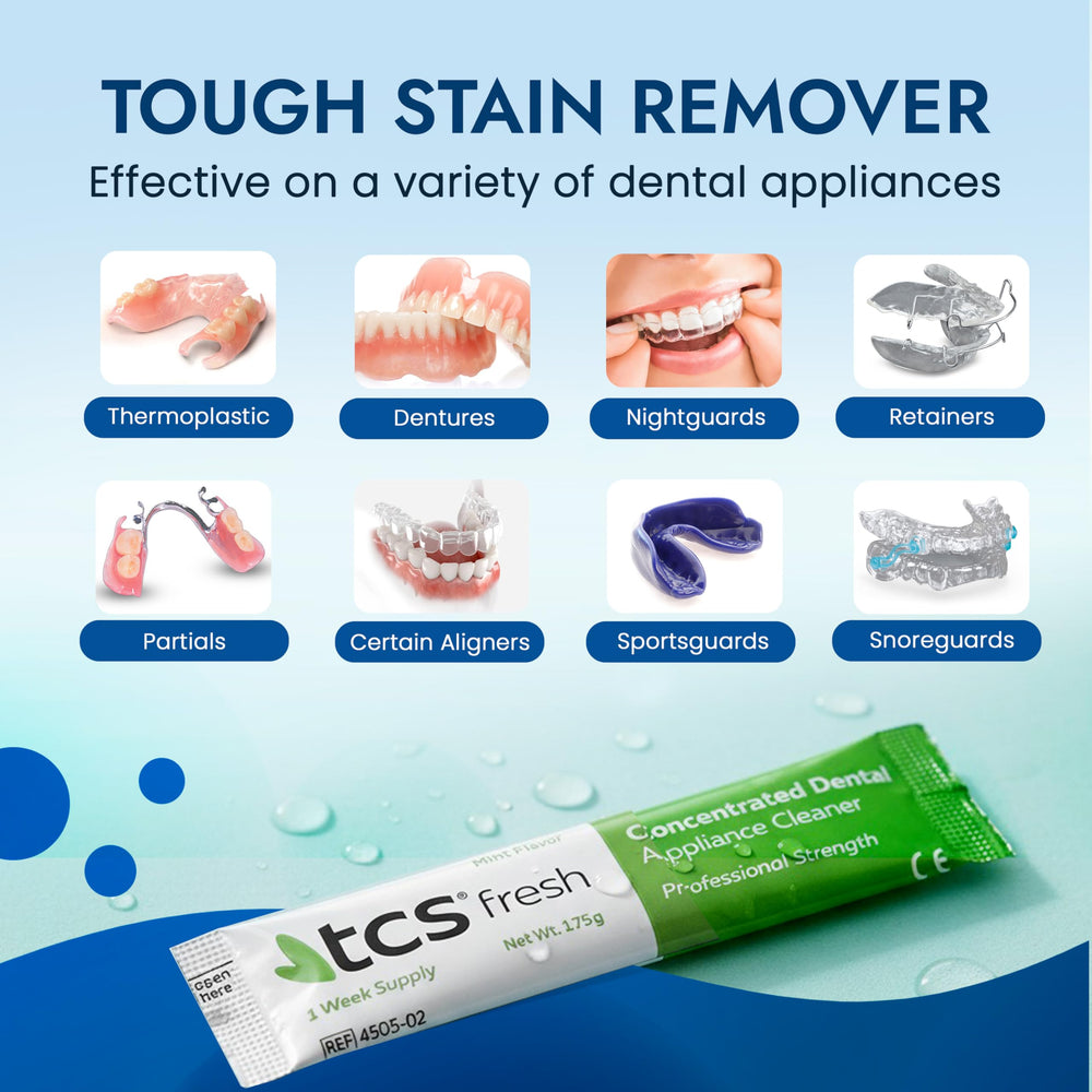 TCS retainer being rinsed after soak illustrating gentle effective cleansing