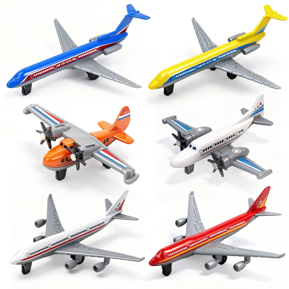 Tcvents front packaging showing six diecast airplanes and vibrant colors for gifting