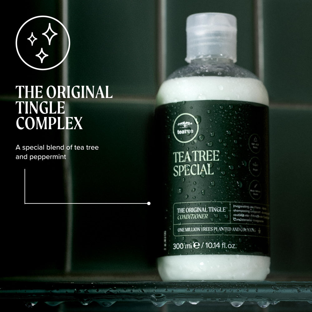 Tea Tree conditioner applied in shower demonstrating detangling benefit