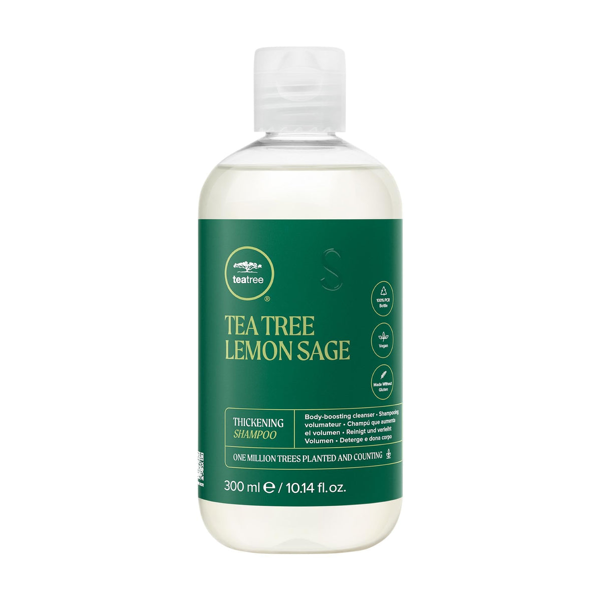Tea Tree Lemon Sage front packaging showing bottle and volume, highlighting brand refresh and salon quality