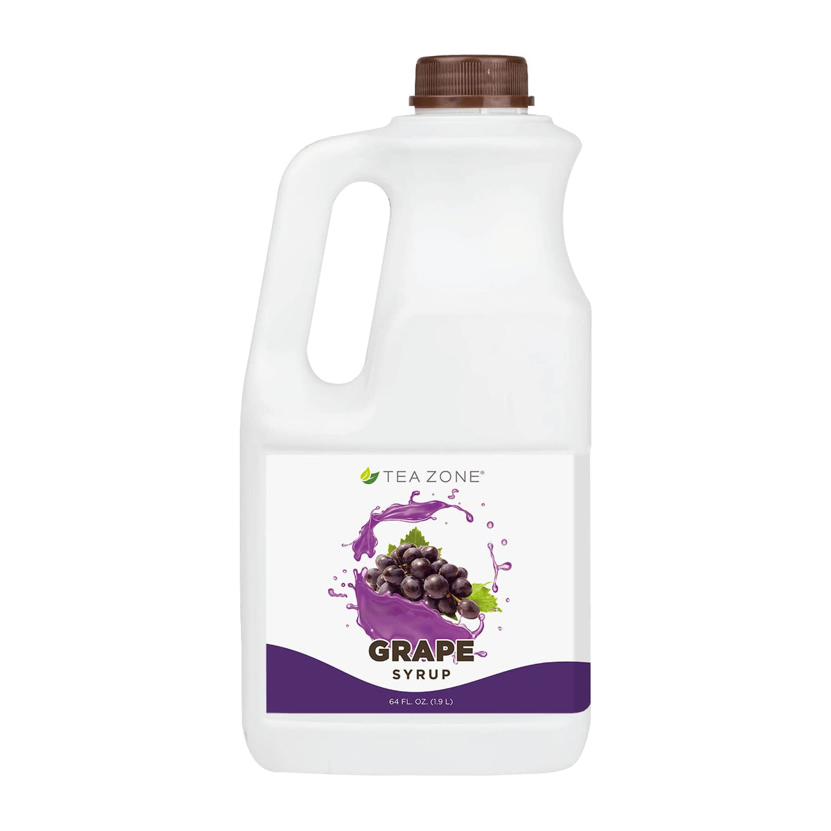 TEA ZONE front view of 64oz grape syrup bottle showing product benefit of bulk supply