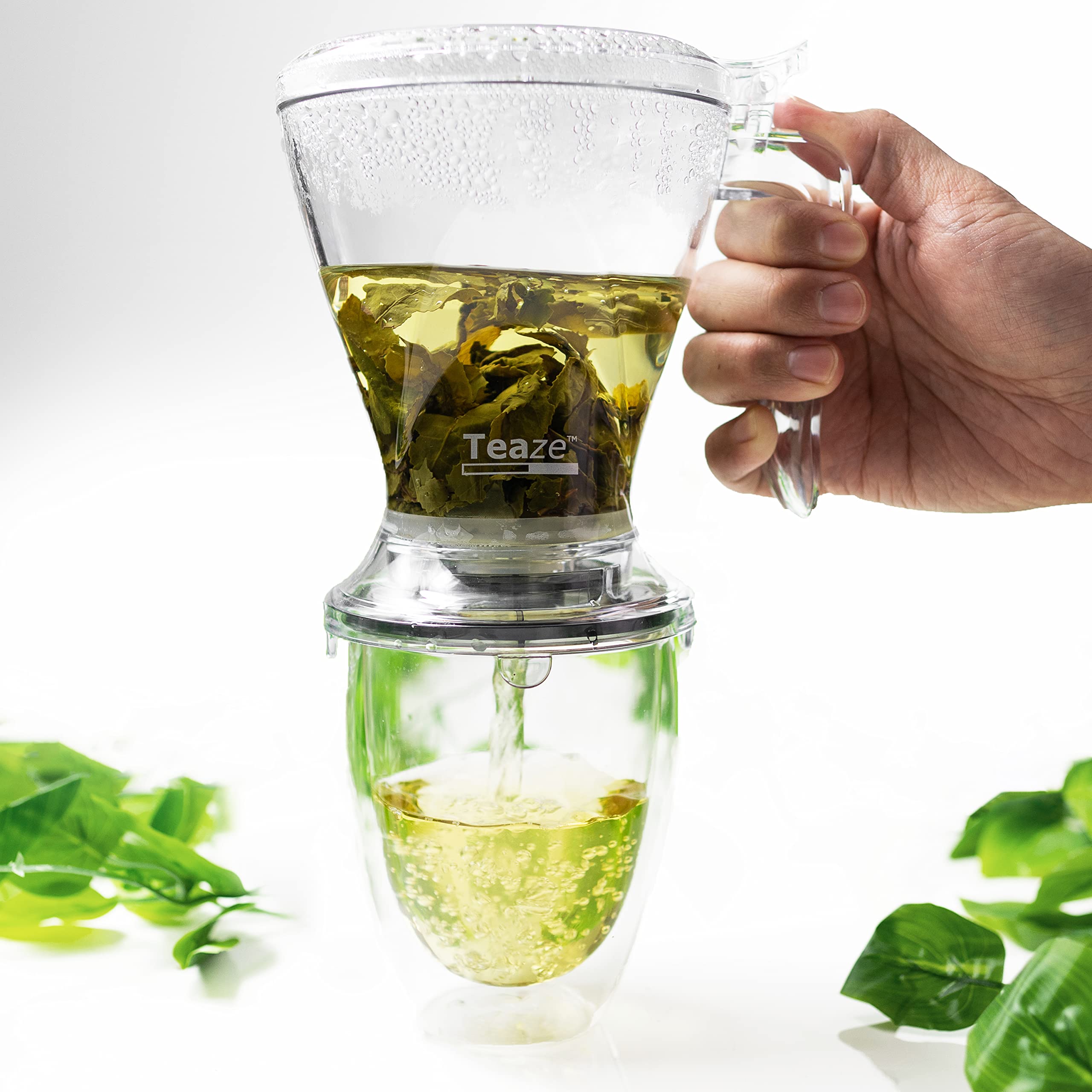TEAZE Infuser label closeup highlighting Eastman Tritan and BPA-free materials