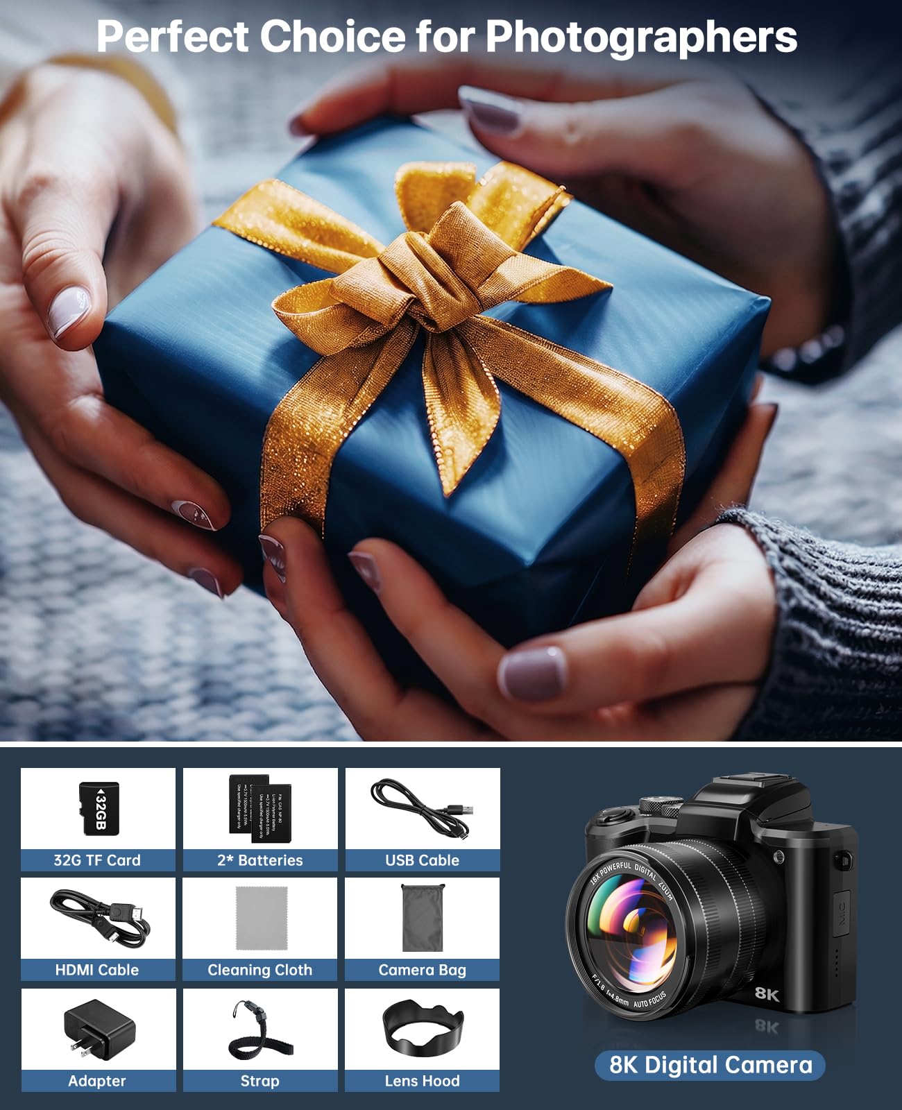 Tecglem bundled accessories including 32GB card and lens hood for ready-to-shoot setup