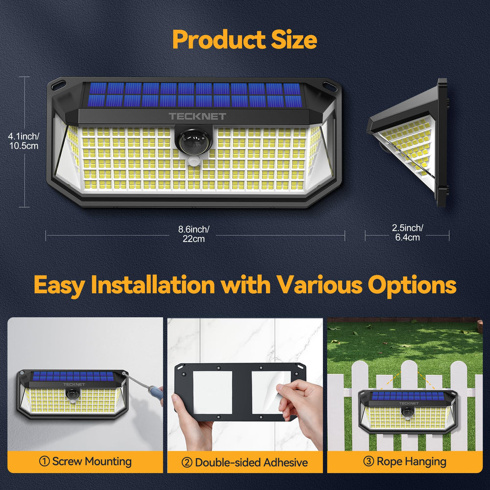 TECKNET size comparison with hand illustrating compact scale and easy installation
