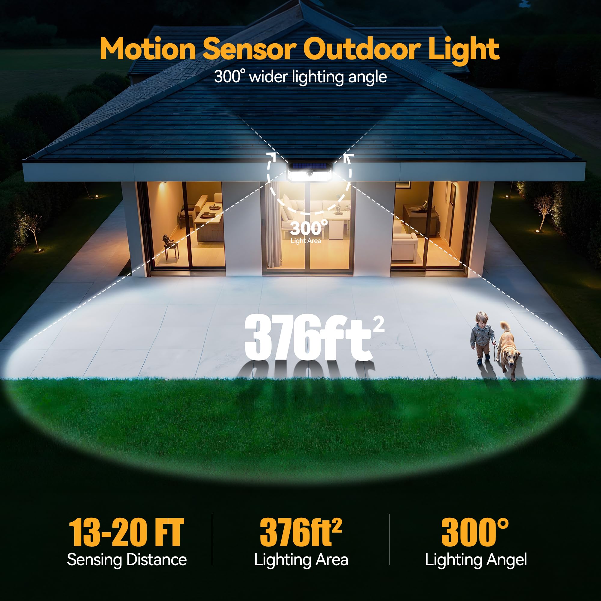TECKNET illuminating pathway at night showing broad 300° coverage and clarity