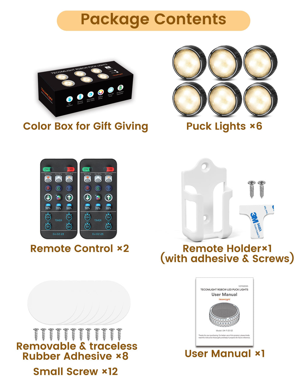 TECOMLIGHT pucks displaying three whites and 13 colors for versatile mood lighting benefit