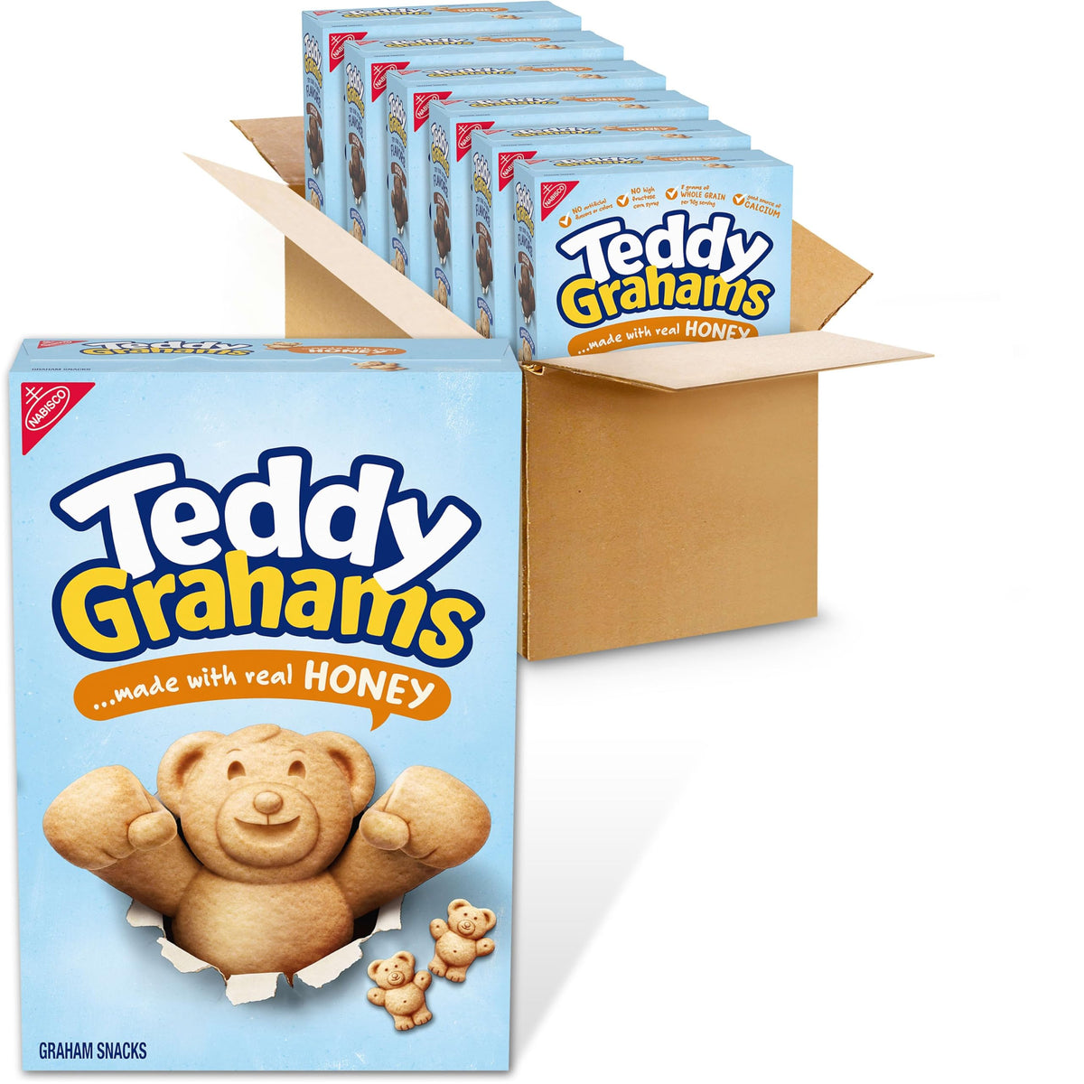 Teddy Grahams front packaging showing bulk six-box value