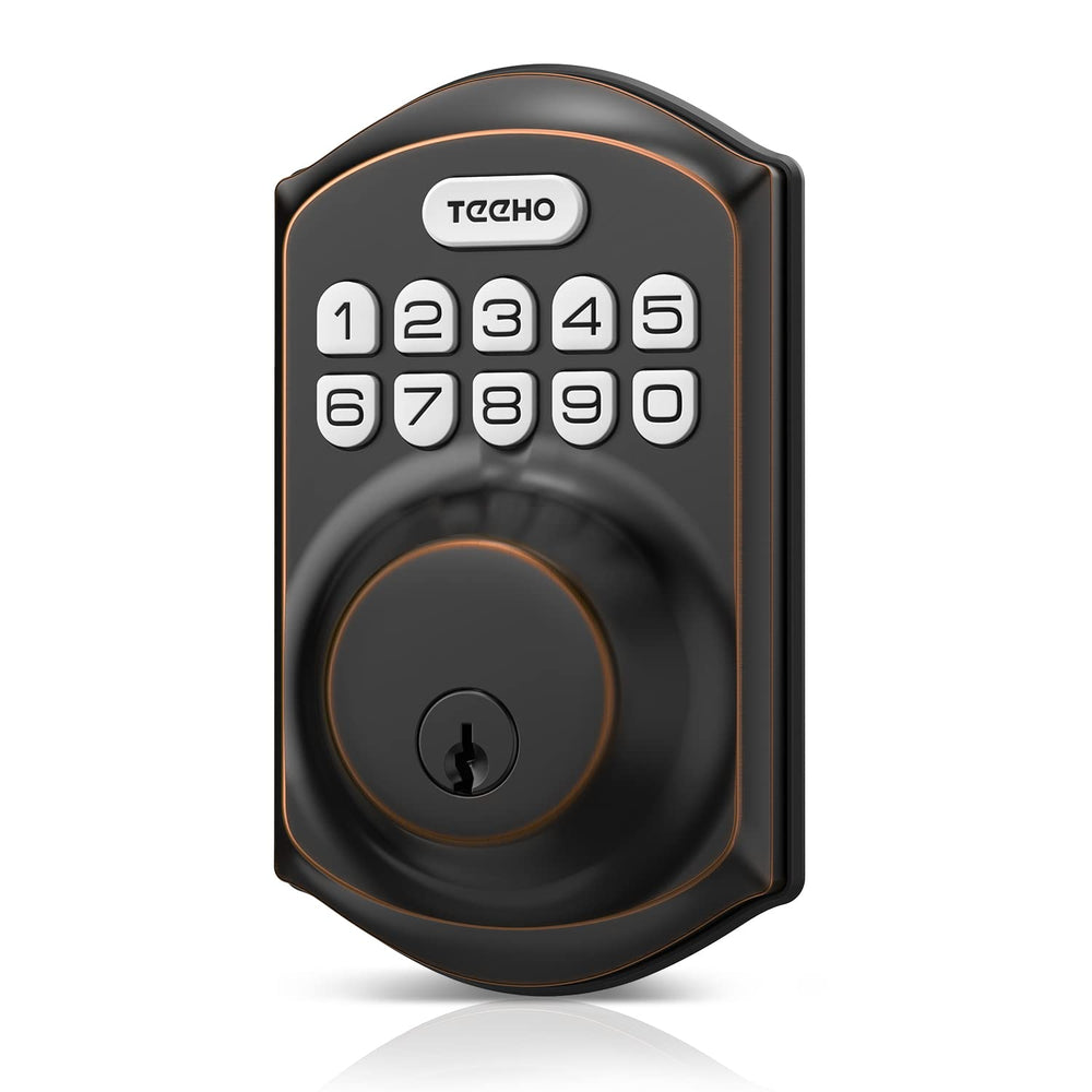TEEHO TE001 front view bronze showing keypad and handle for secure curb appeal