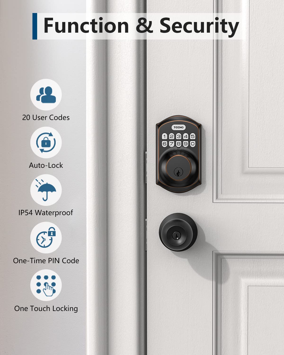 TEEHO TE001 installed on a front door demonstrating correct fit and scale