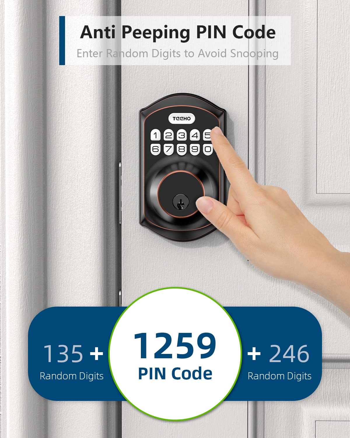 TEEHO TE001 lifestyle entry scene with homeowner using code for fast access
