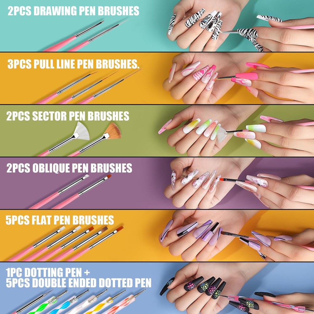 Teenitor art brushes and dotting tools arranged to enable precise detailing