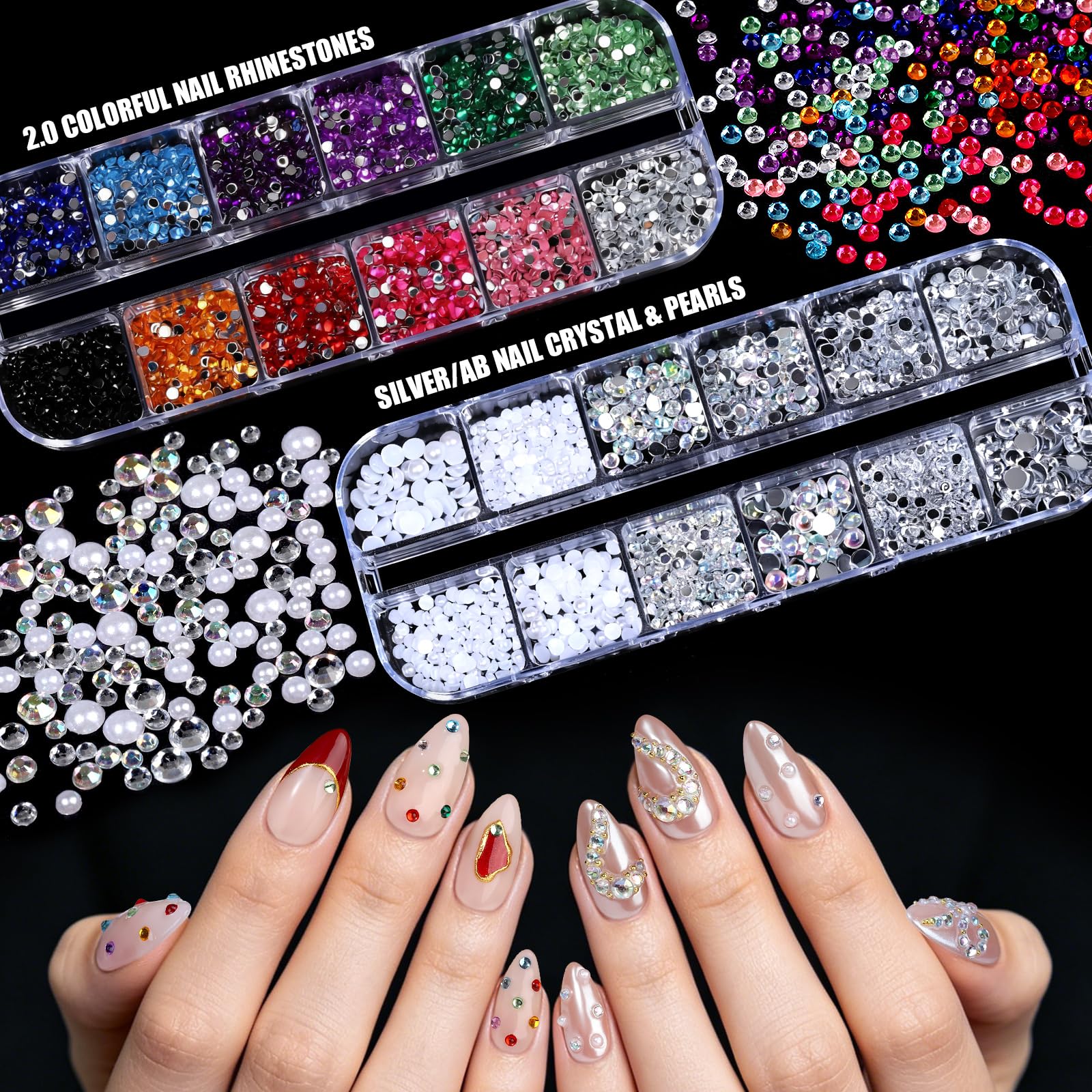 Teenitor rhinestones charms and stickers spread for versatile decorative options