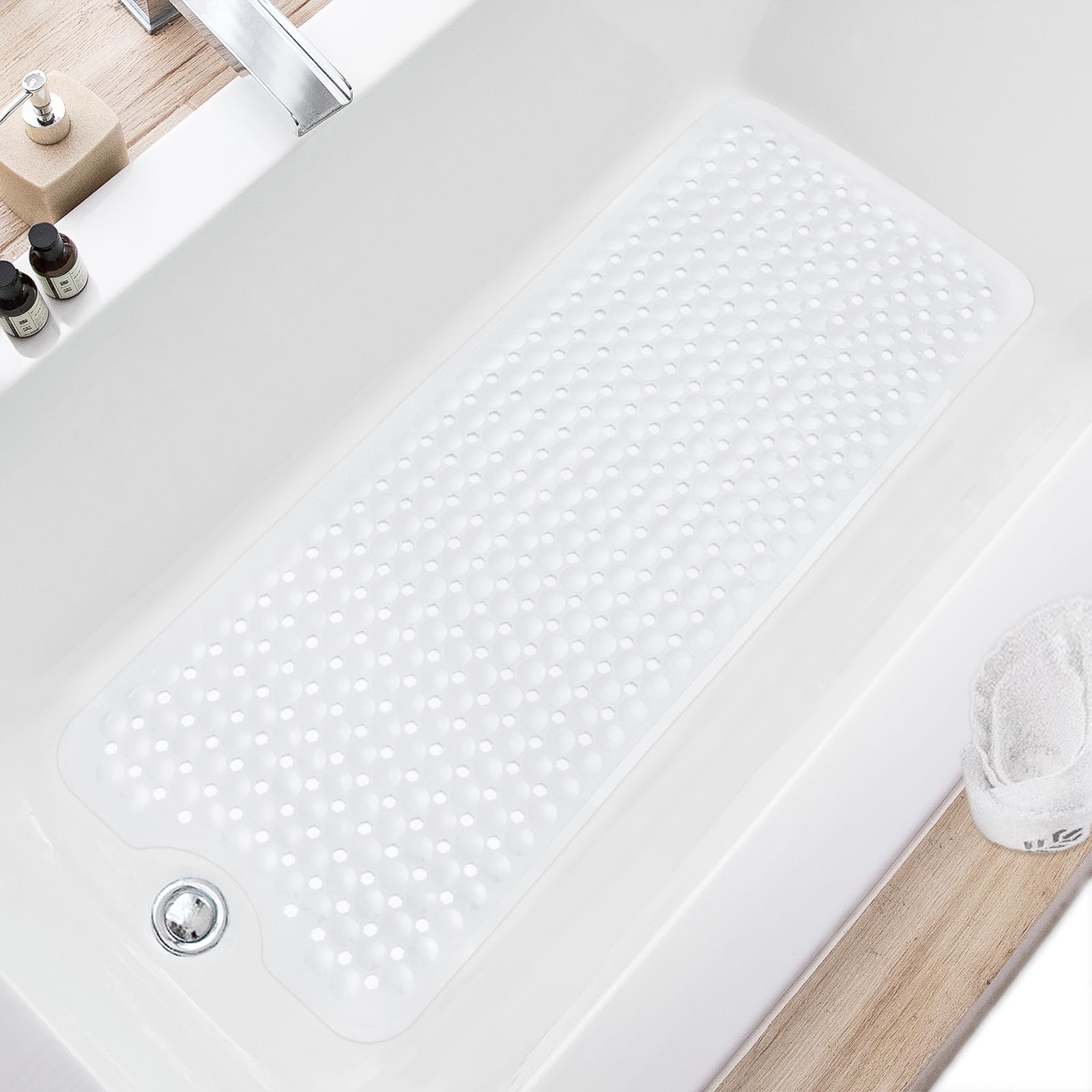 TEESHLY front view on bathtub showing full coverage and safer footing