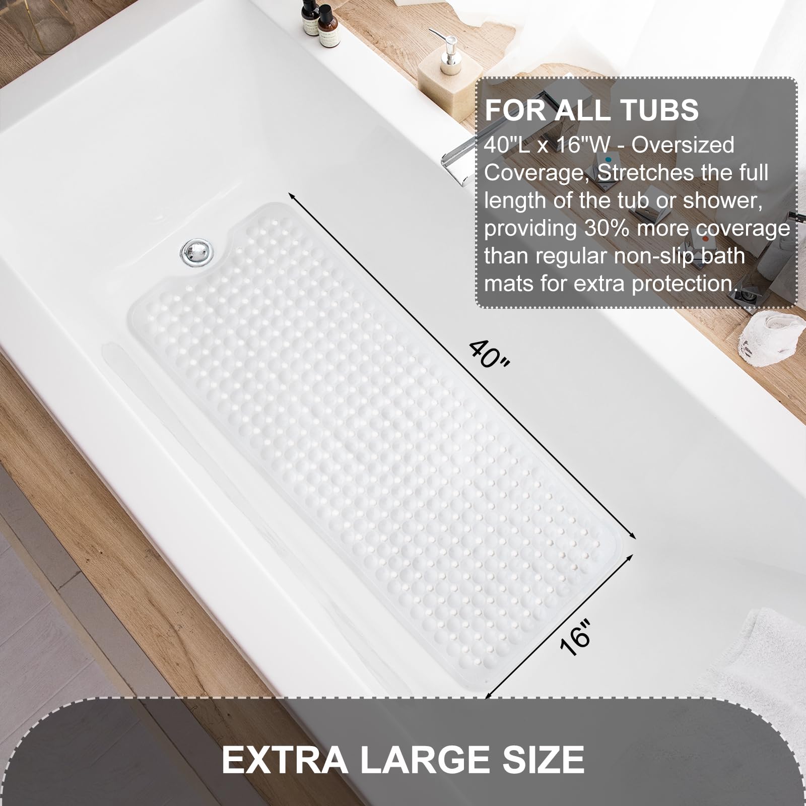 TEESHLY mat beside ruler showing 40x16 inch scale for correct fit