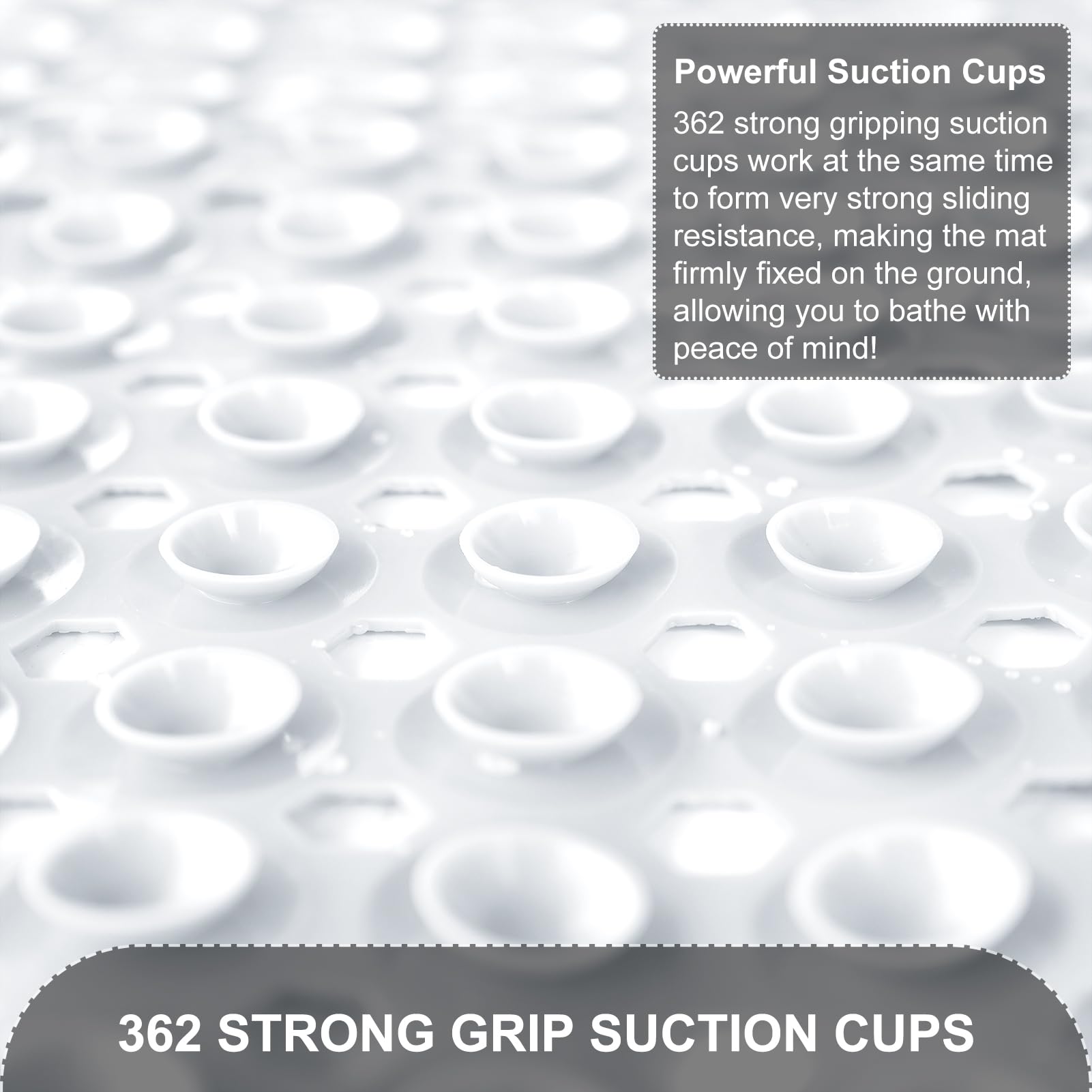 TEESHLY underside suction cups locking mat to smooth tub for stability