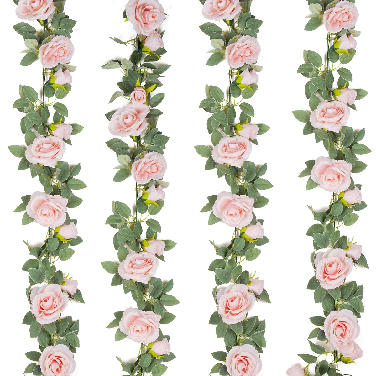 TELDRASSIL front view of 4-pack pink rose garlands showing full set and benefit of ready-to-use décor