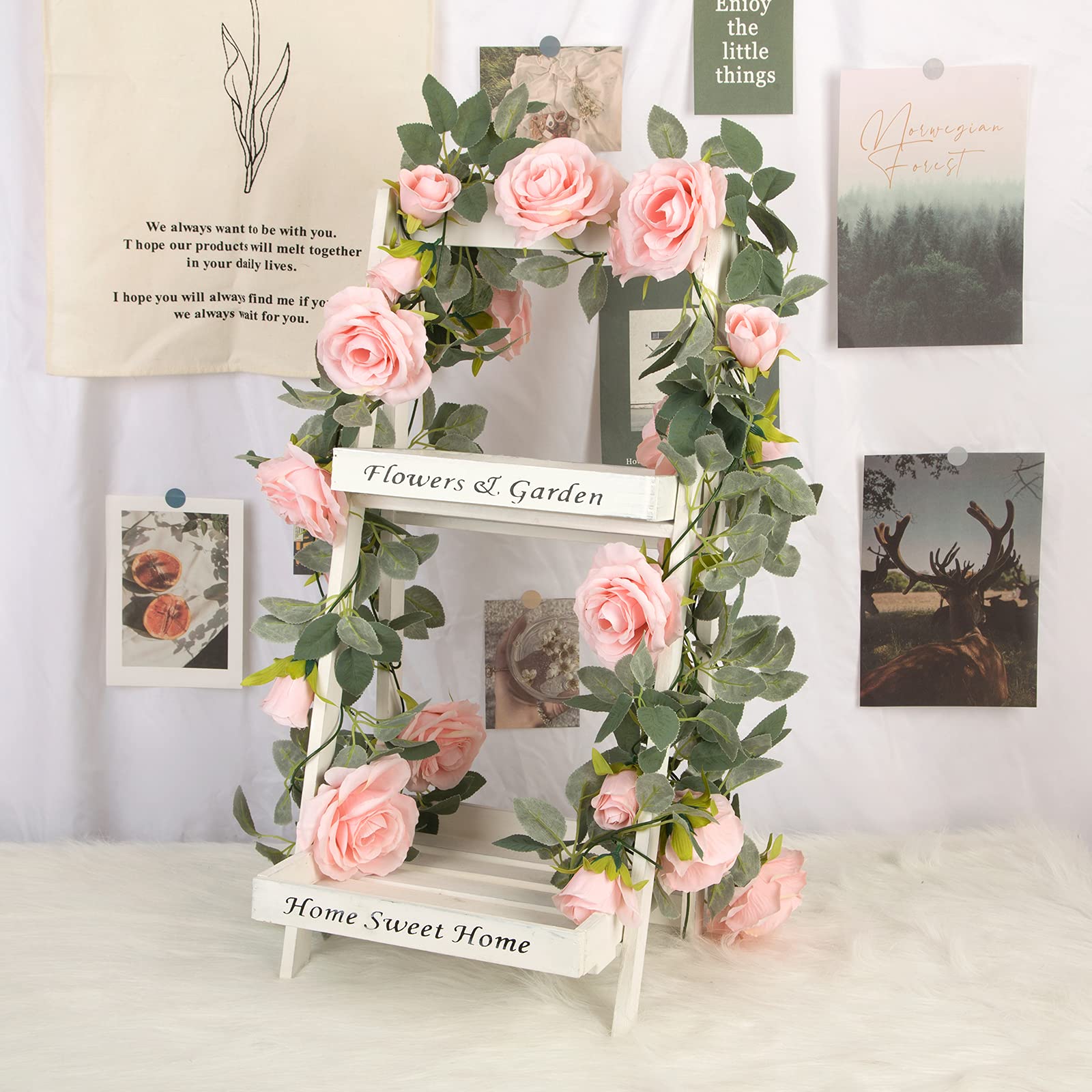 TELDRASSIL pink rose garland decorating a wedding arch adding romantic backdrop instantly