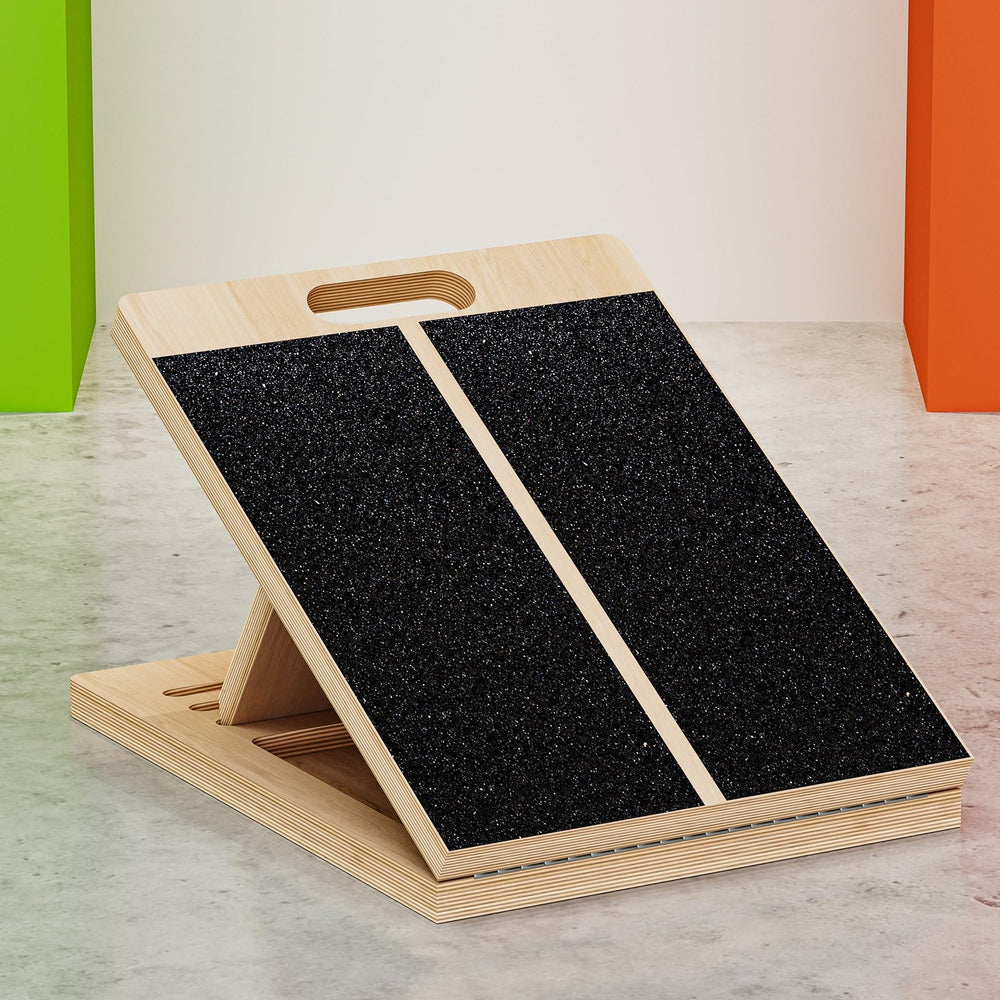 TEMI front view of wooden slant board showing sturdy build and stability benefit