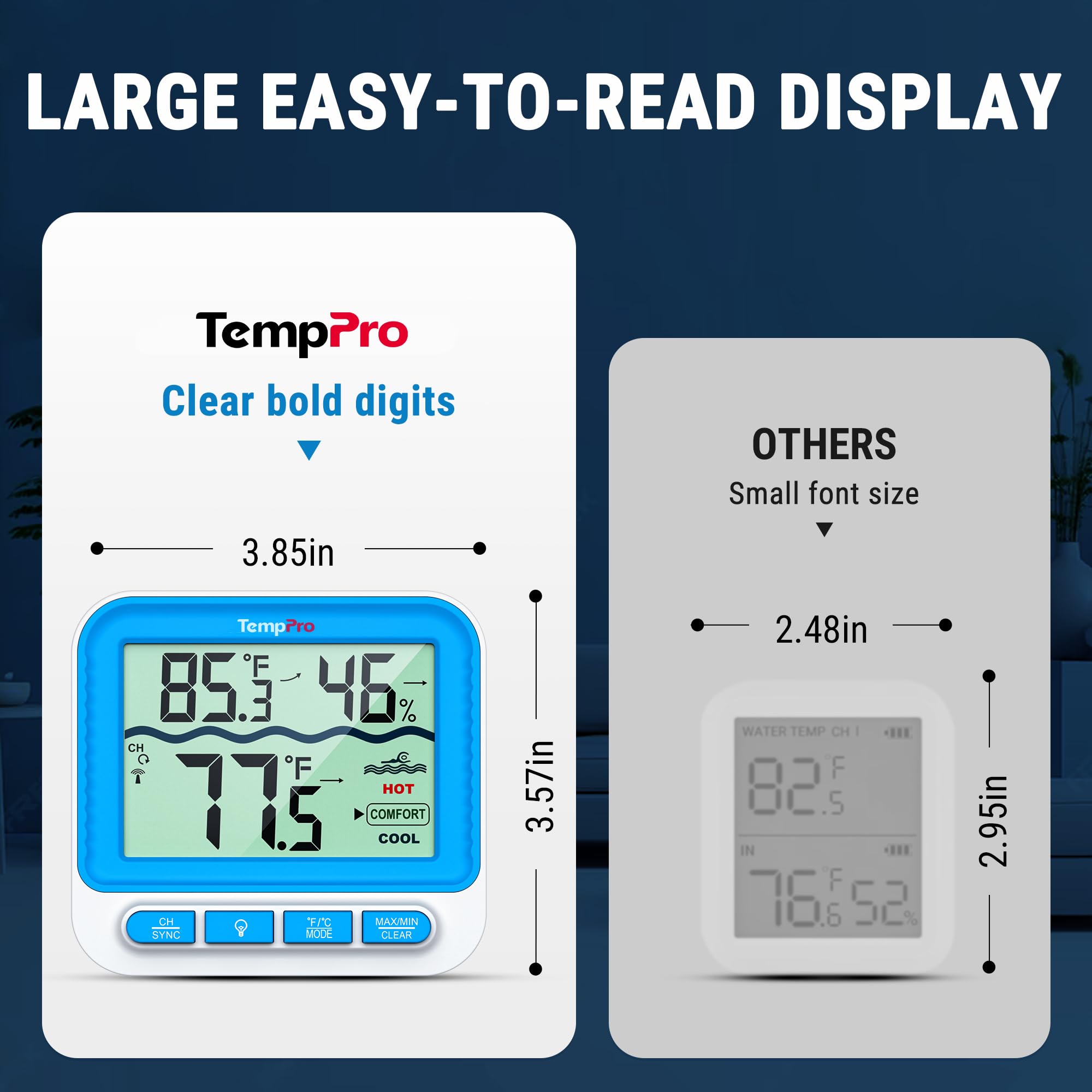 TempPro sensor floating in pool demonstrating remote temperature monitoring benefit