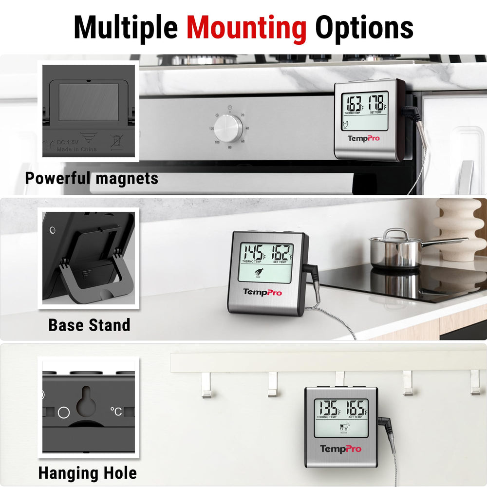TempPro probe monitoring brisket on smoker for long‑duration cooks