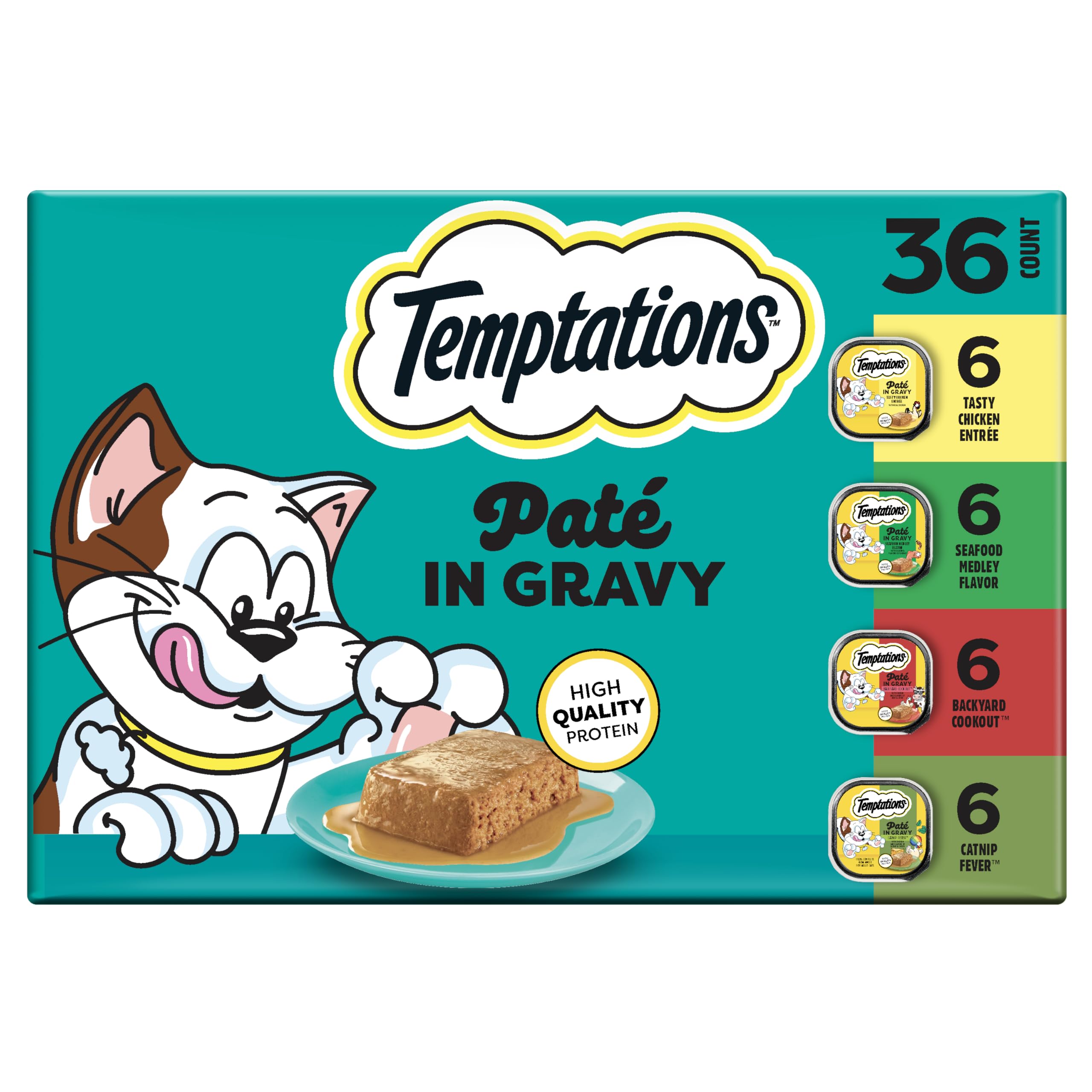Temptations front packaging variety pack showing tray assortment and convenience