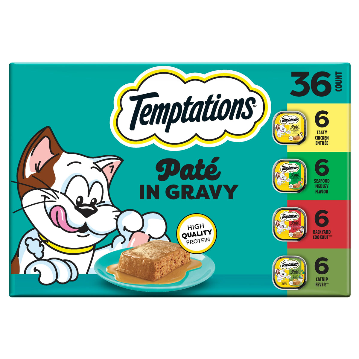 Temptations front packaging variety pack showing tray assortment and convenience