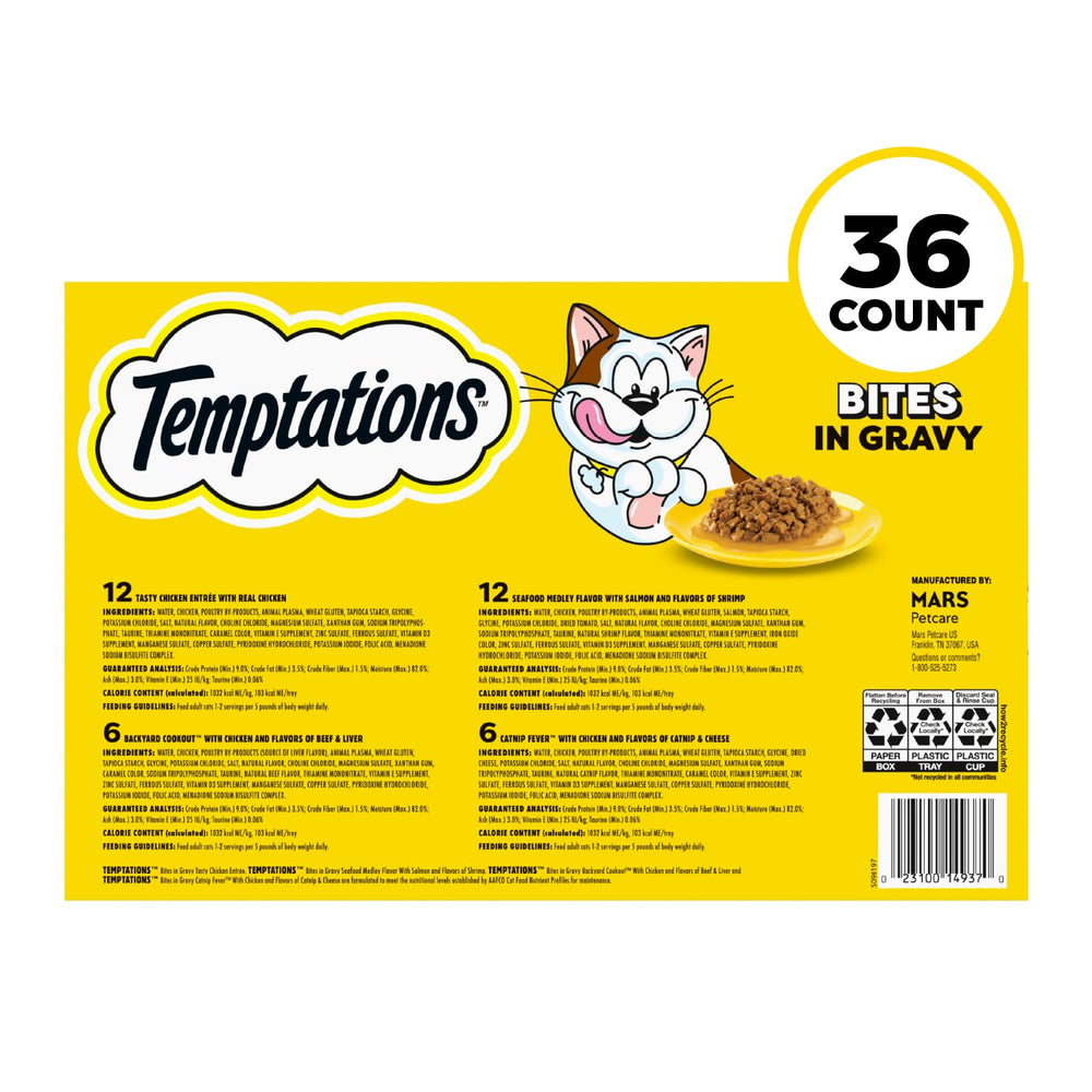 Temptations label close-up showing vitamins and ingredient transparency