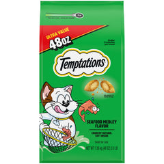 Temptations tub front view showing brand and seafood medley benefits