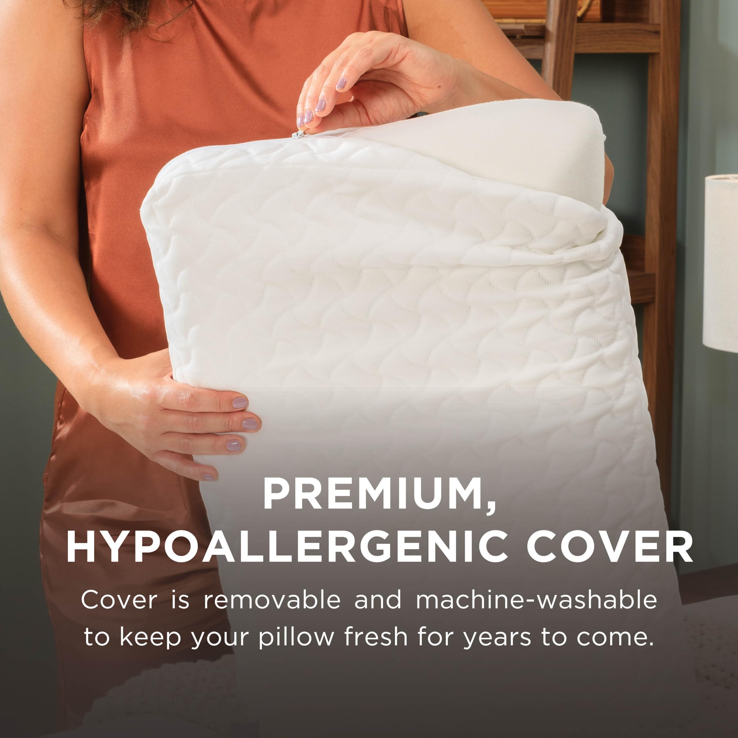 Tempur-Pedic cover removed for laundering to highlight hypoallergenic upkeep