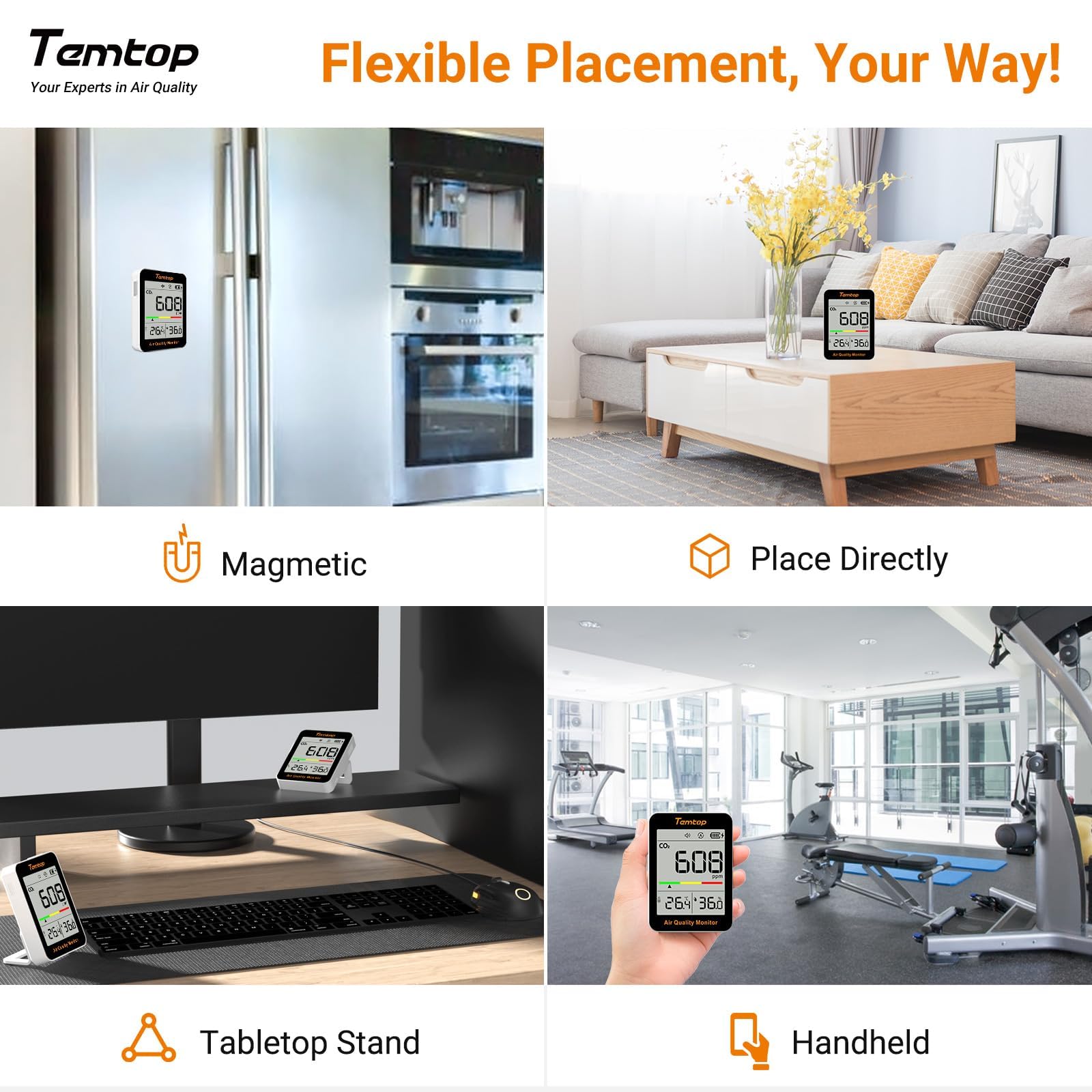 Temtop display showing temperature and humidity readings aiding comfort checks
