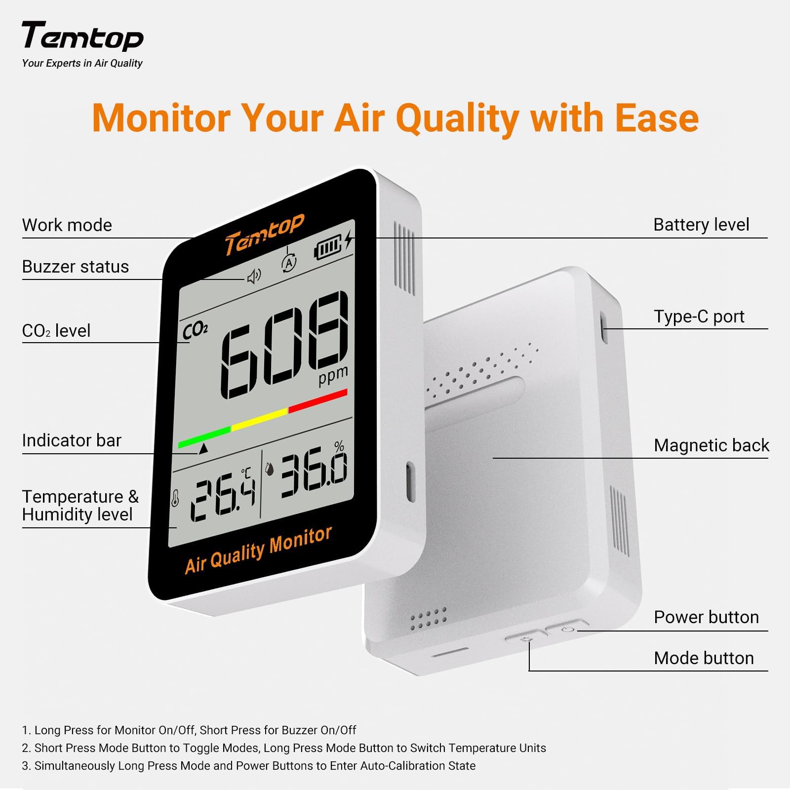 Temtop held in hand for size comparison showing true portability benefit