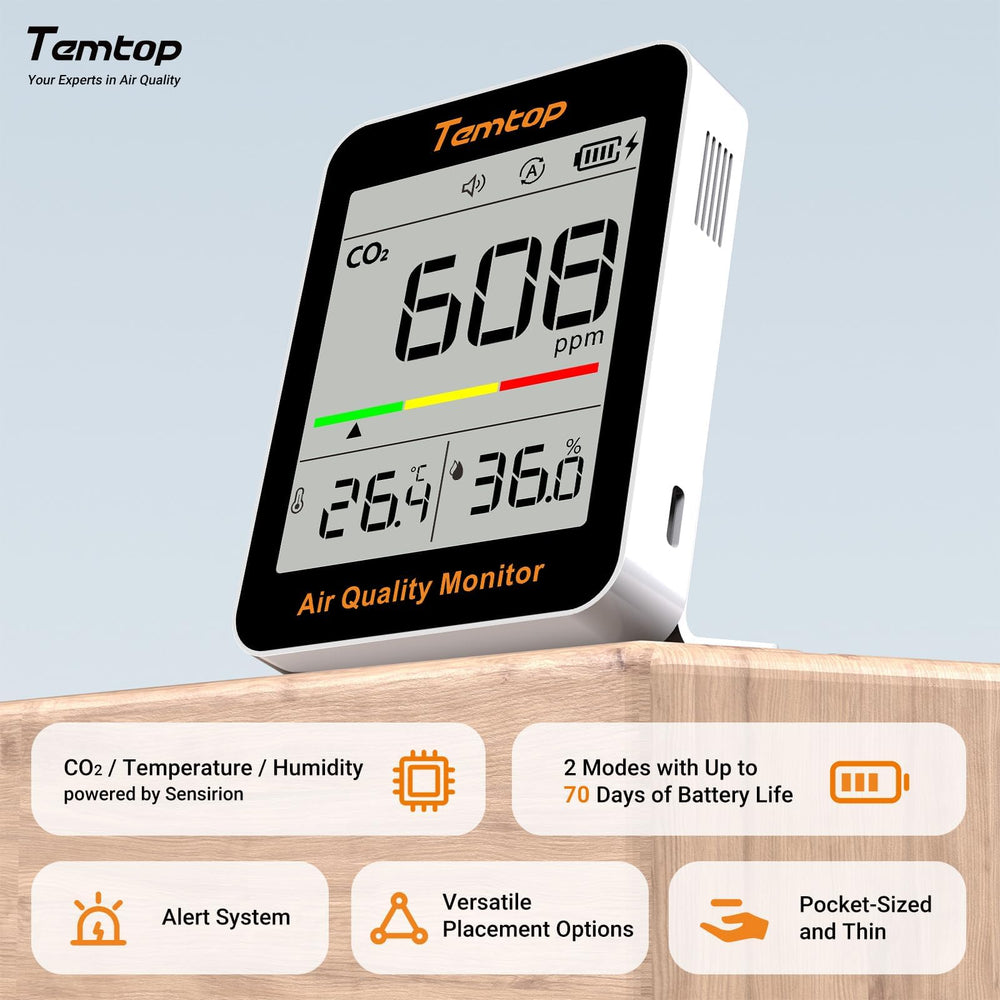 Temtop with USB cable and accessories showing easy power and setup benefit