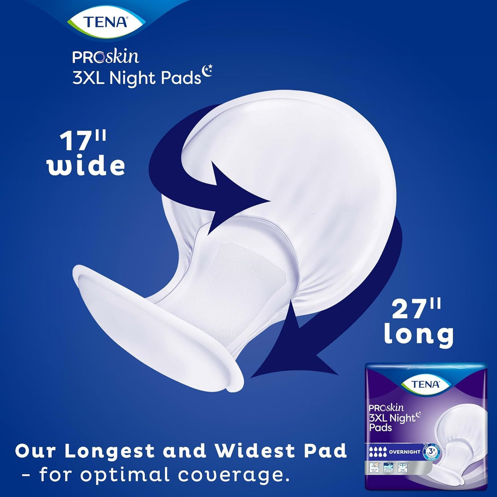 TENA 3XL pad flat lay showing full length and broad coverage for confidence