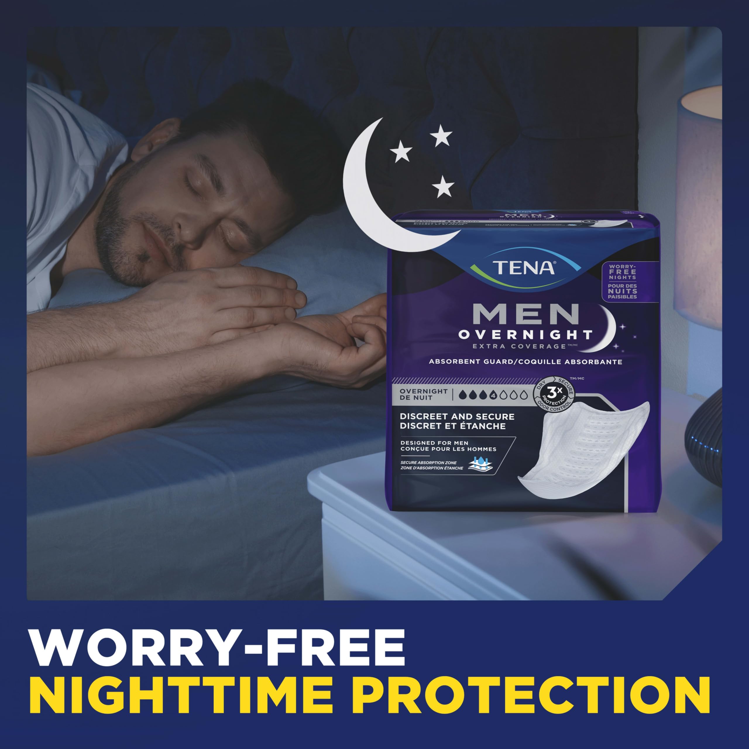 TENA Men adhesive strips detail showing secure placement and reduced shifting