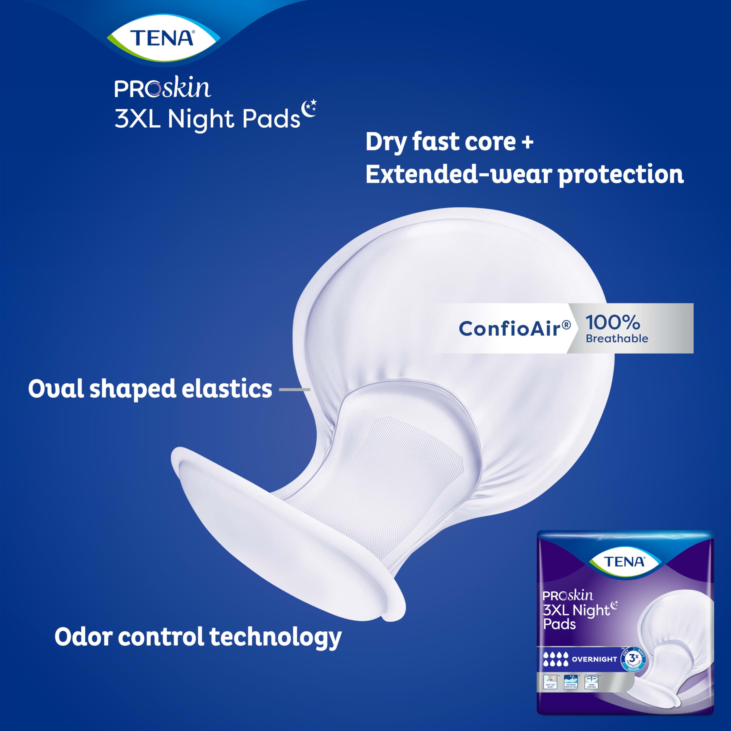 TENA pad beside a ruler showing 27-inch length for extended coverage