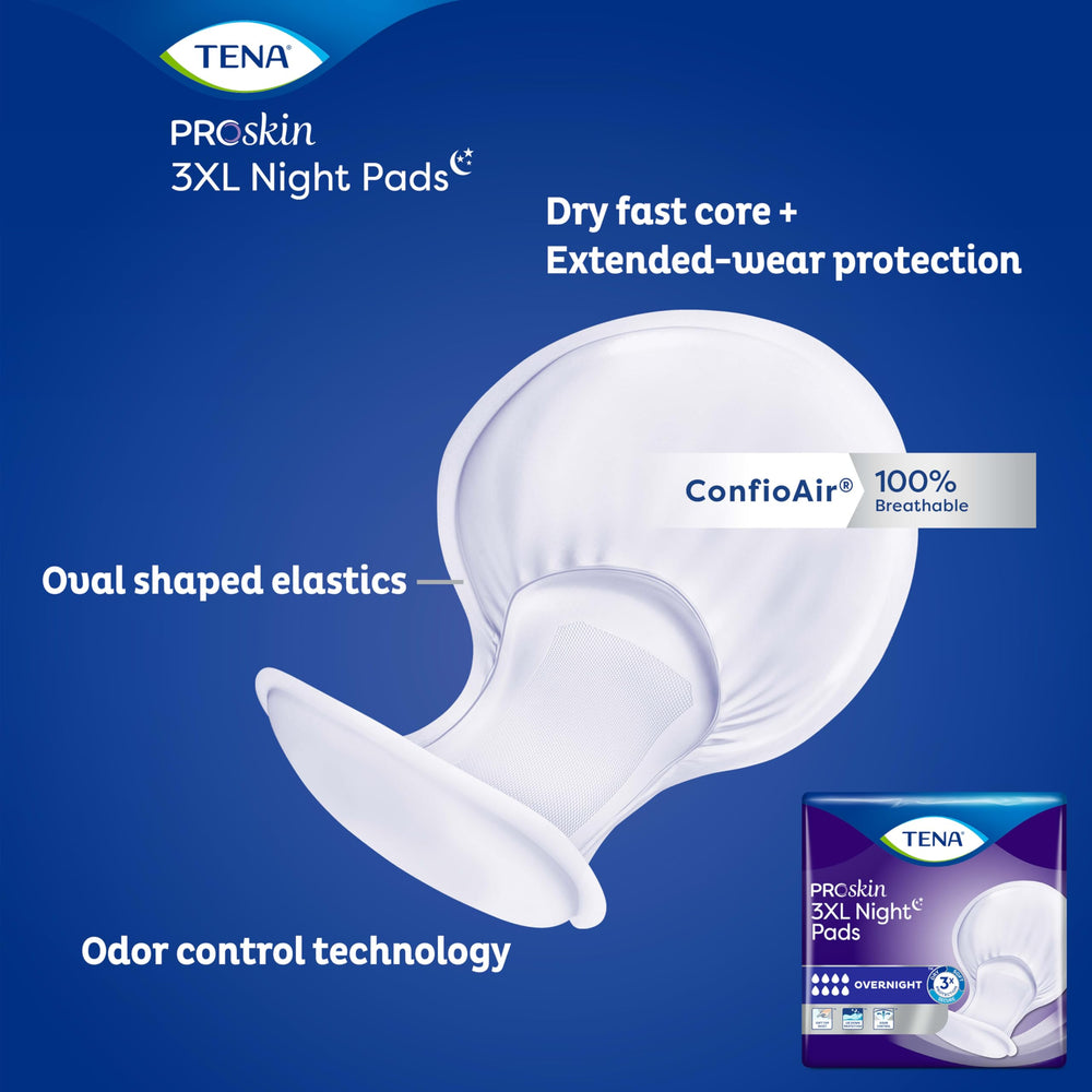 TENA pad beside a ruler showing 27-inch length for extended coverage