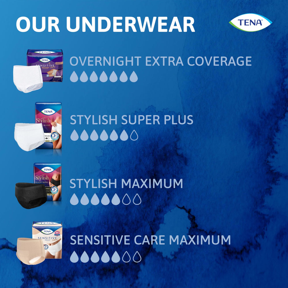 TENA Sensitive lifestyle bedroom scene highlighting discreet comfortable protection