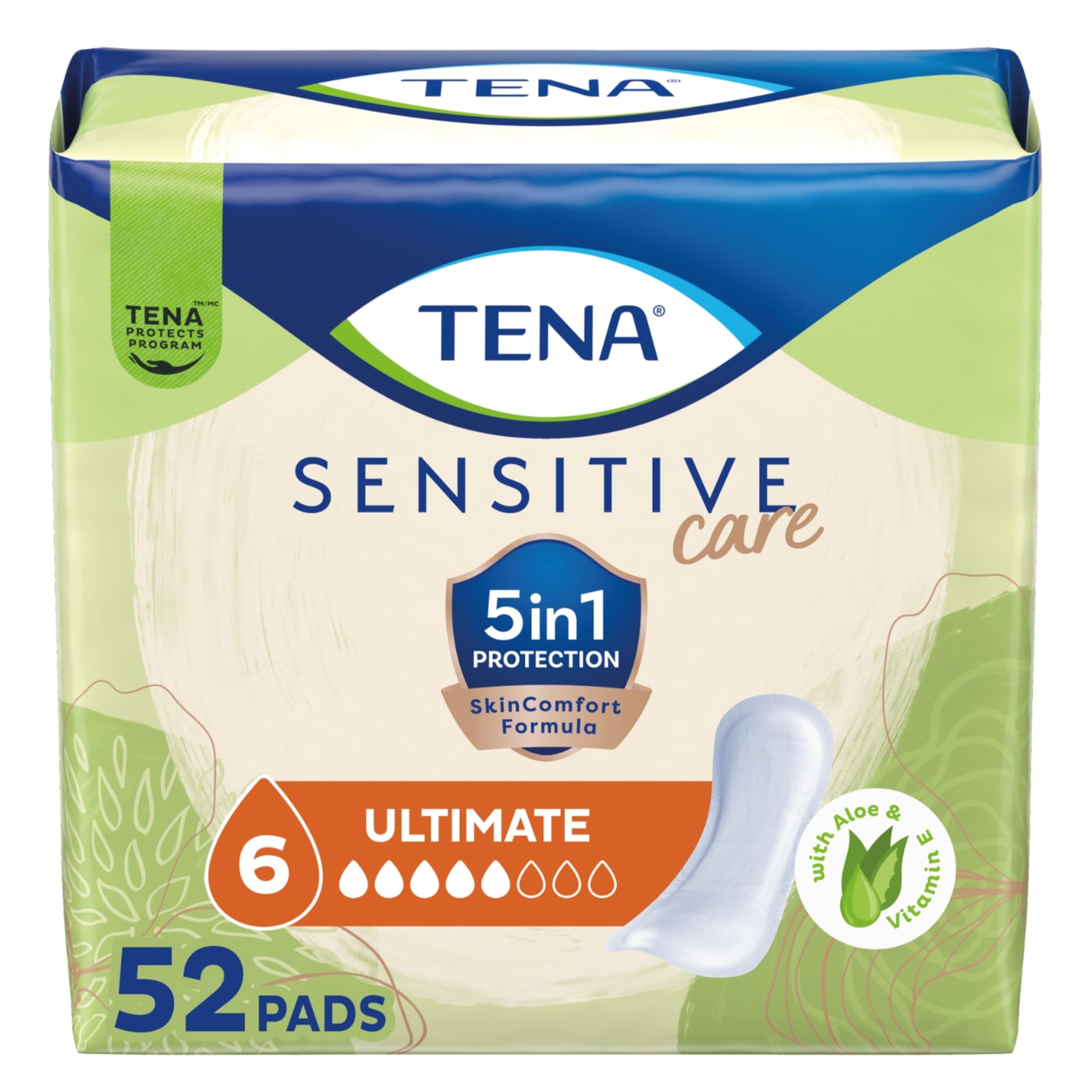 TENA front packaging showing count and regular fit for confidence