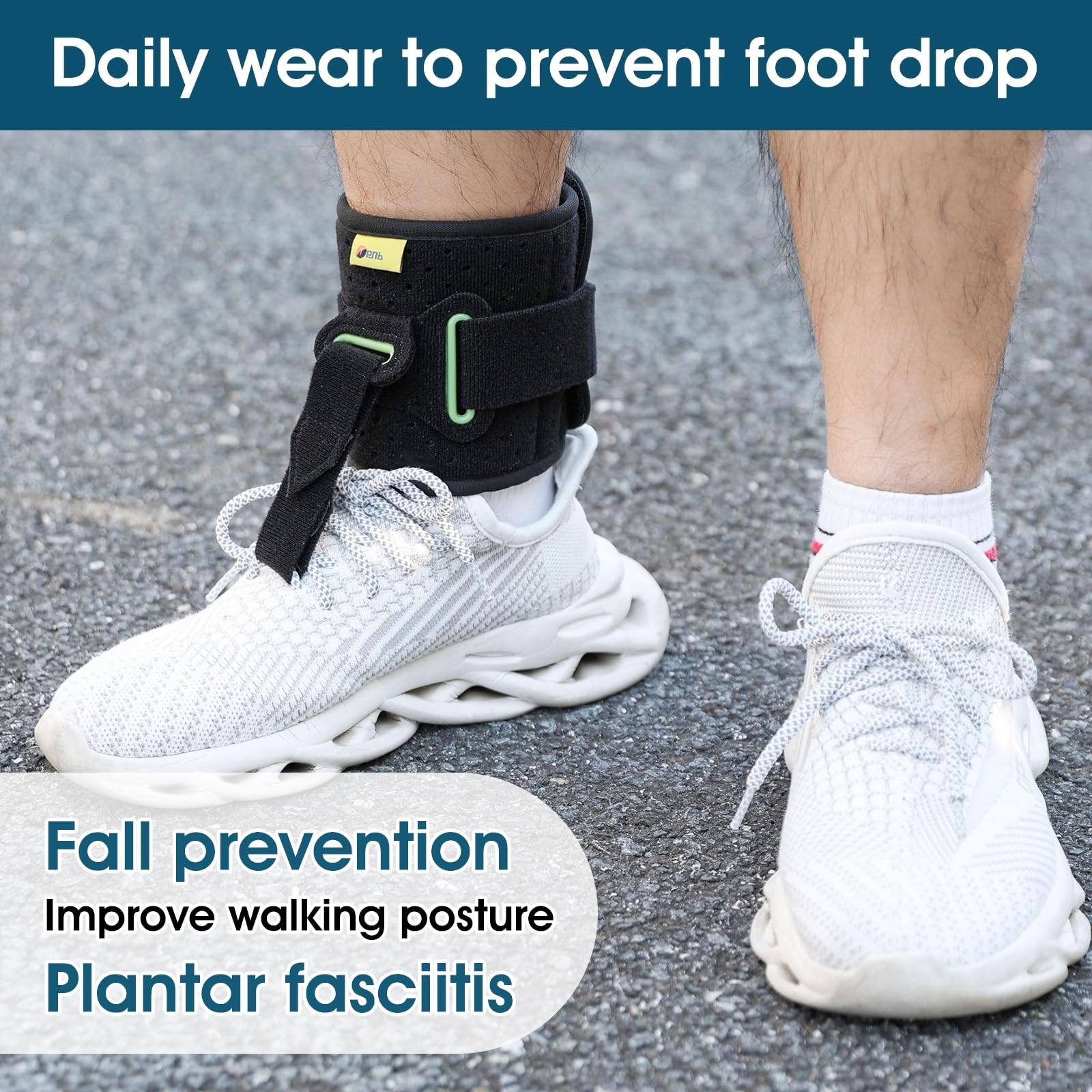TENB lifestyle shot of walking outdoors with brace showing confidence and mobility