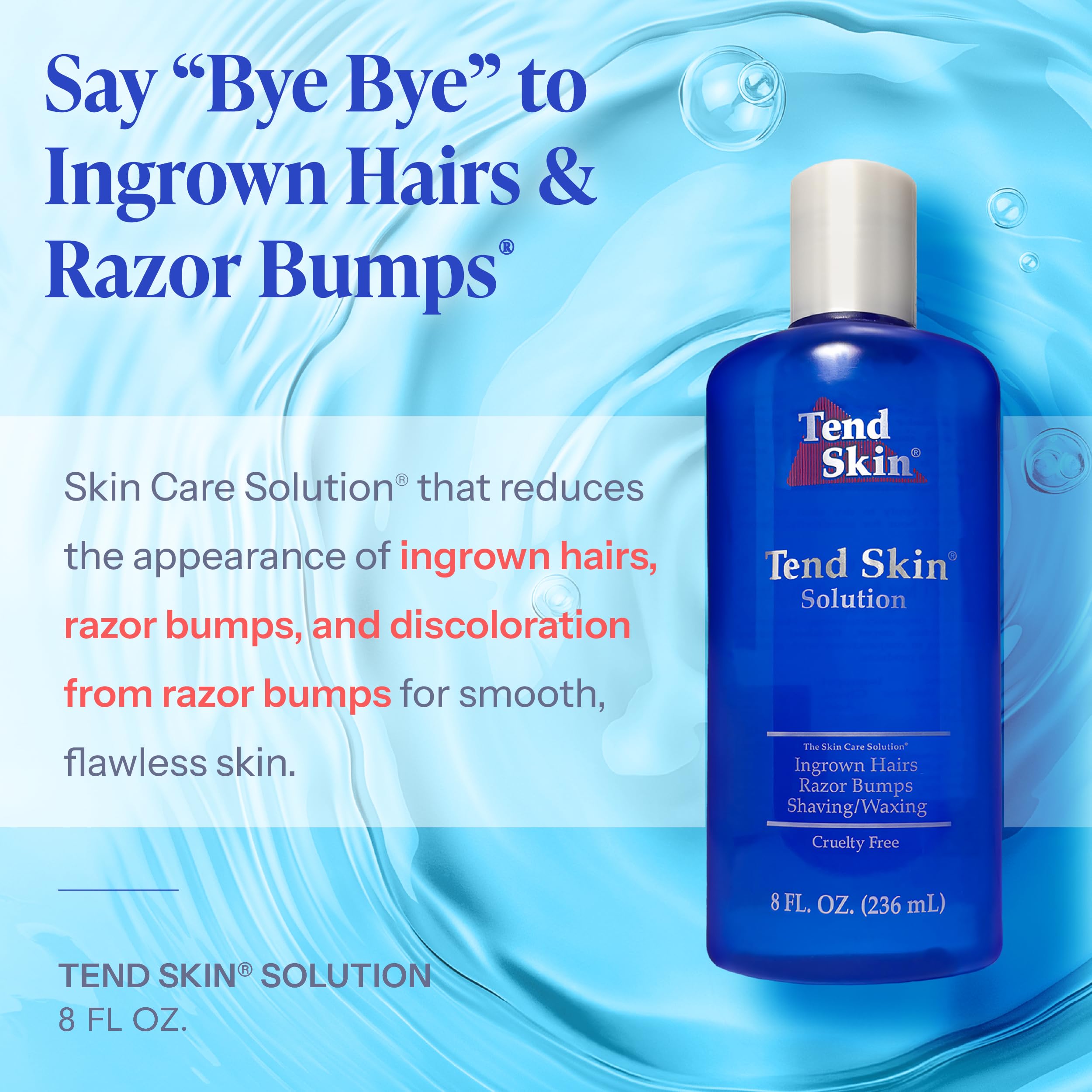 Tend Skin label close-up highlighting product name and usage benefits