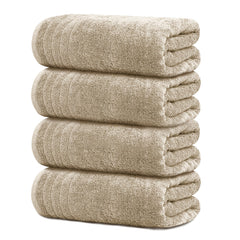 Tens Towels front view showing four beige towels and roomy coverage