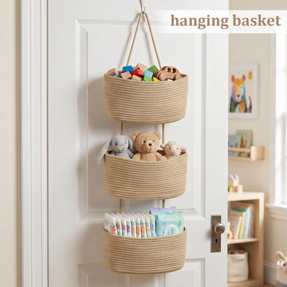 TeoKJ hanging basket on door with hook installed demonstrating scratch-free use