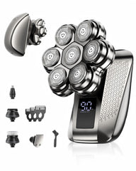 TEPOTZ front view of steel gray shaver showing ergonomic design and portability benefit